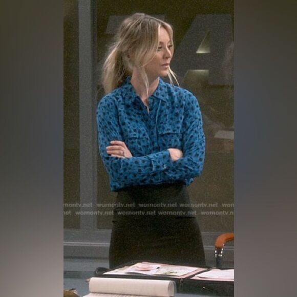 Equipment Blue Leopard Print Blouse - Picture 6 of 6